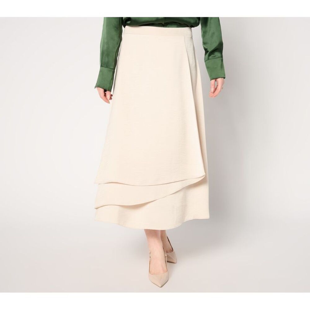 BEAUTIFUL by Lawrence Zarian Women's Skirt Sz XL Satin Pull-On DARK BEIGE